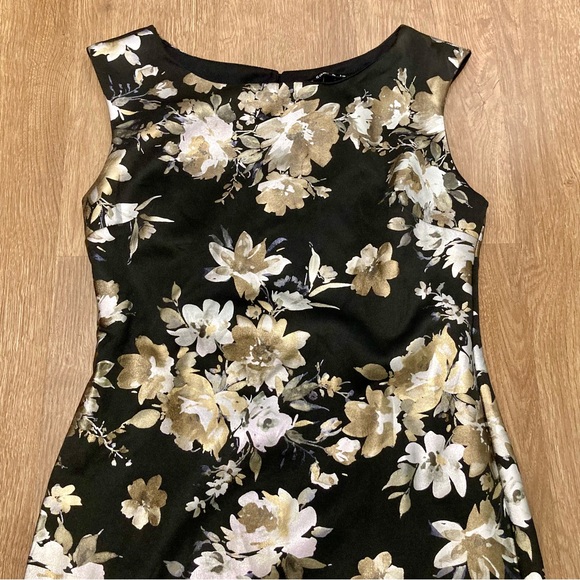 Black Silver and Gold Floral Print Sleeveless Sheath Dress Size Small Metallic - Picture 7 of 16